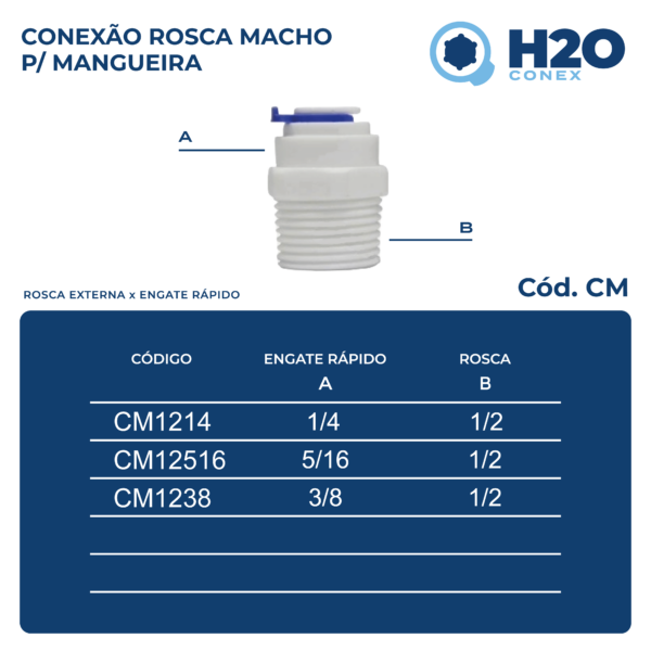 Conexão Rosca Macho para Mangueira - Engate Rápido para Rosca Externa - CM - Imagem 2