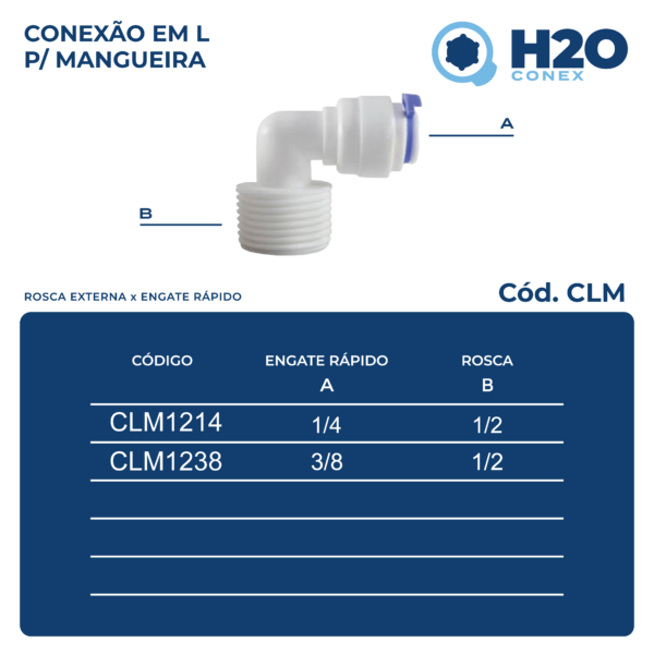 Conexão em L Macho para Mangueira - Engate Rápido para Rosca Externa - CLM - Imagem 2