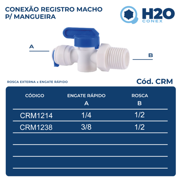 Conexão Registro Macho para Mangueira - Rosca Externa para Engate Rápido - CRM - Imagem 2