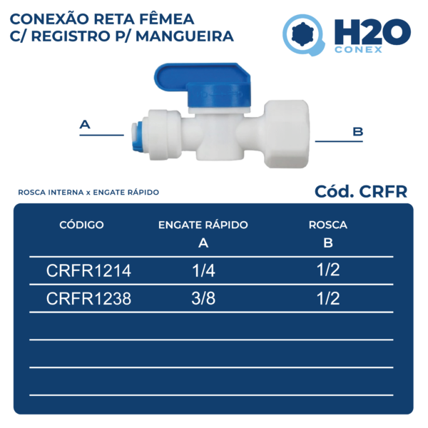Conexão Reta Fêmea com Registro para Mangueira - Rosca Interna para Engate Rápido - CRFR - Imagem 2